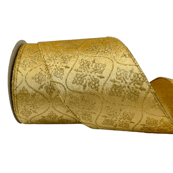(2331) Liston Navideño terciopelo decorado 10CM 9M oro