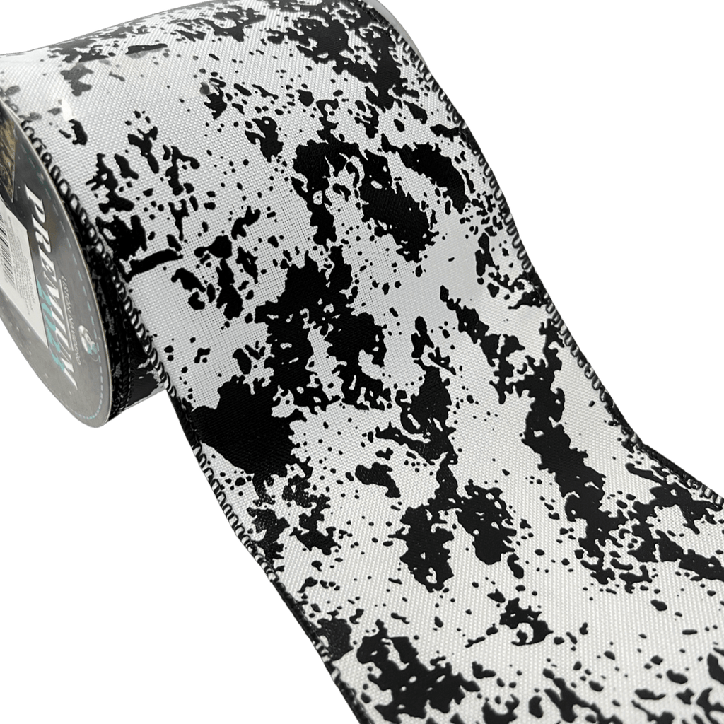 (2324) Liston navideño ancho 10cm 9m blanco con foil negro