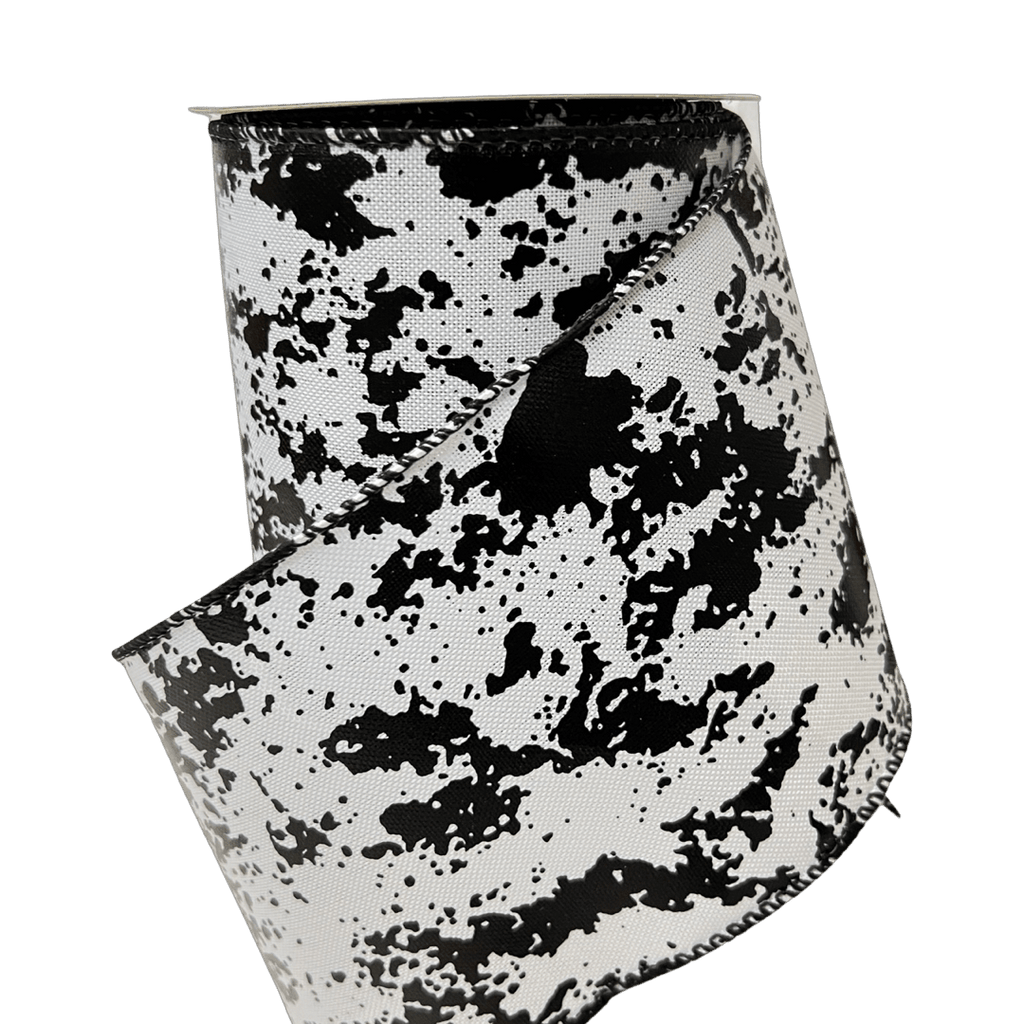 (2324) Liston navideño ancho 10cm 9m blanco con foil negro