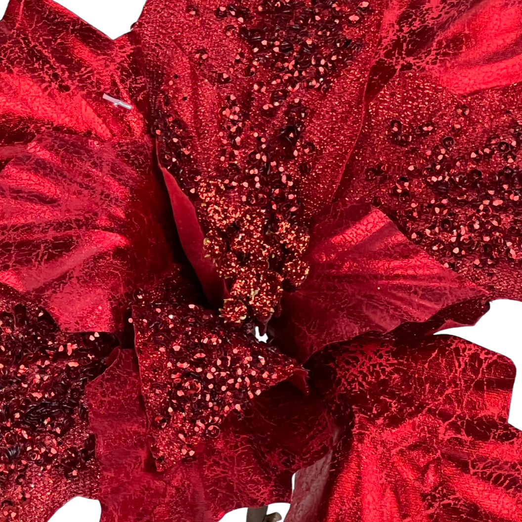 (9109R) Nochebuena Metálica Craquelada 24X40CM Rojo