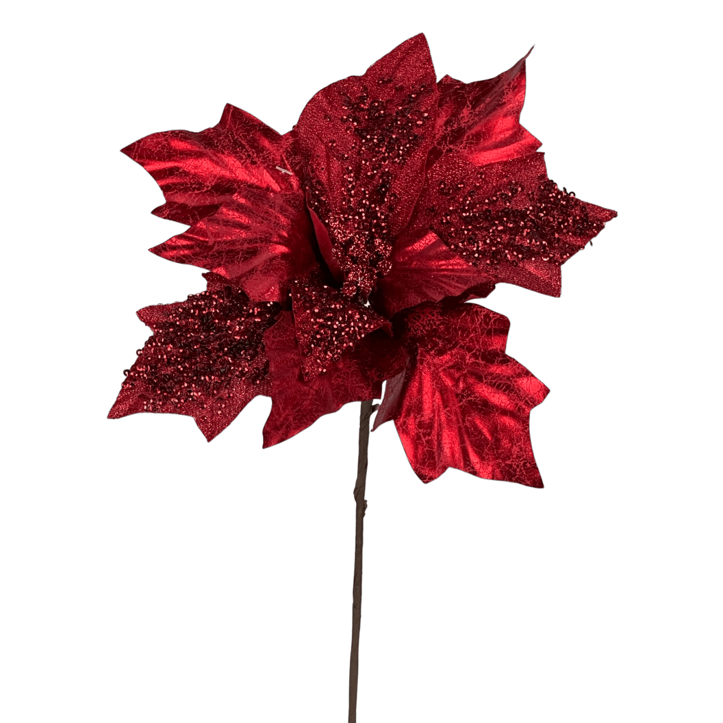 (9109R) Nochebuena Metálica Craquelada 24X40CM Rojo