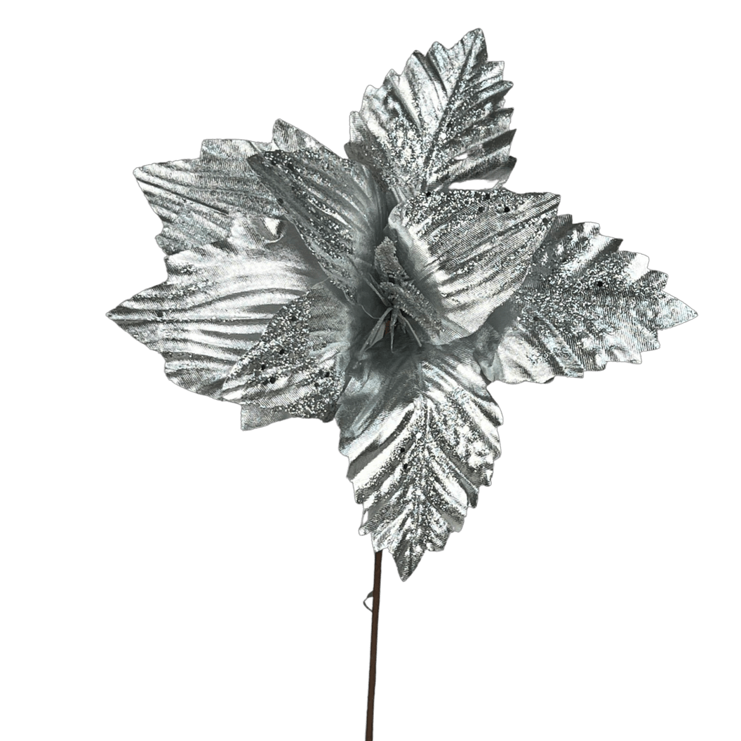 (FLQ09207S) Nochebuena metálica plata 38 cm x 50 cm