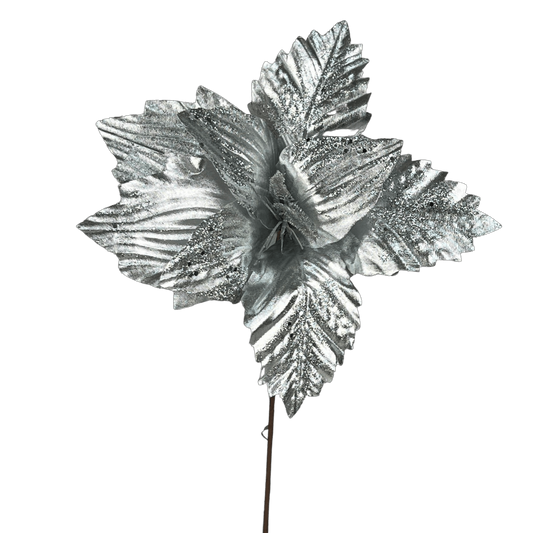 (FLQ09207S) Nochebuena metálica plata 38 cm x 50 cm