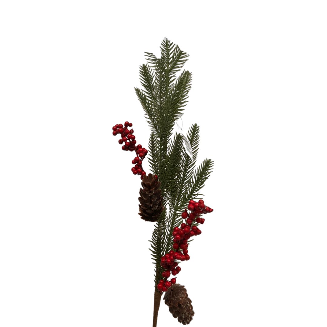 (Fla01107R) Follaje plástico piñas y cereza 70 cm