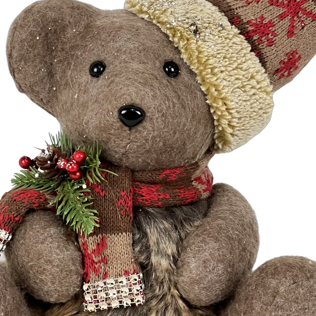 (MPD00706) Teddy Bear Navideño 30X25CM Café Oscuro