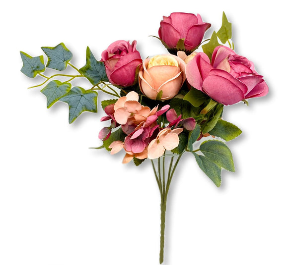 (833) Ramo fino botón y hortensia rosas
