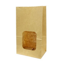 (26597) Bolsa de papel natural/plástico c/ventana 16x9x6cm 12pz