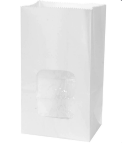(26597) Bolsa de papel blanco/plástico c/ventana 16x9x6cm 12pz